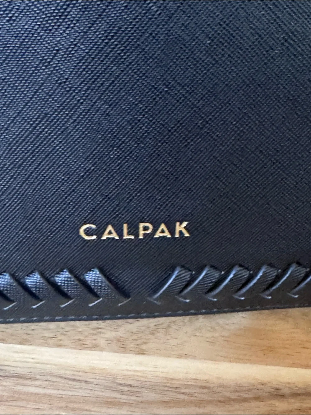 Calpak Black Structured Saffiano Backpack with Gold Hardware